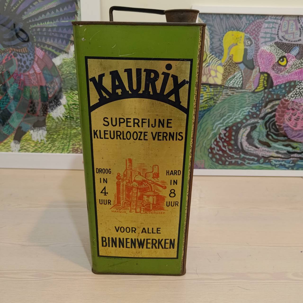 Mid-20th century Bel-gian wood varnish can from Europe